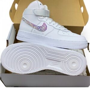 Nike Air Force 1’s High Tops All Sizes Luxe Crystals Iridescent AB Ticks New